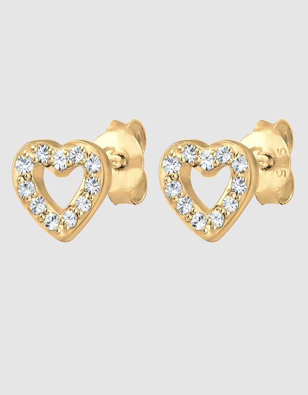 Elli Jewelry - Crystal Heart Stud Earrings in Gold-Plated 925 Silver