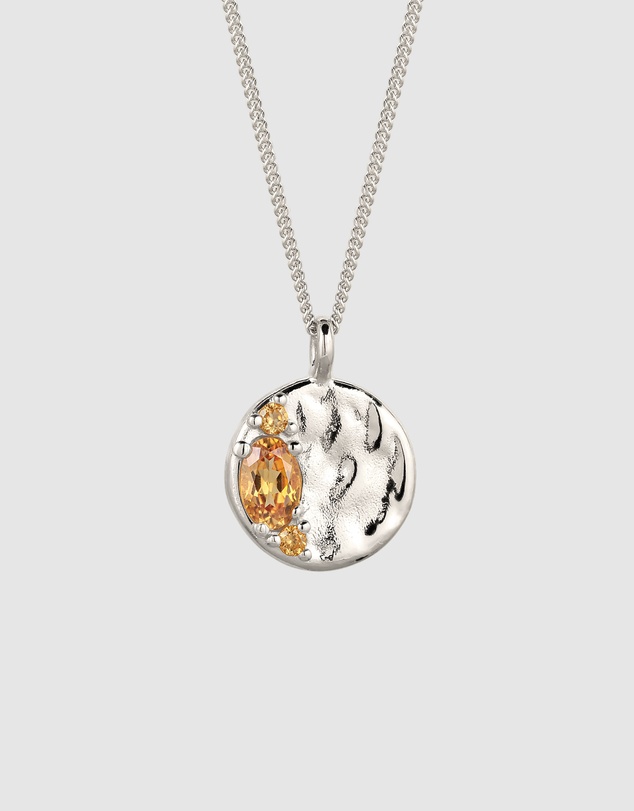 Elli Jewelry - Citrine Hammered Coin Necklace in 925 Silver