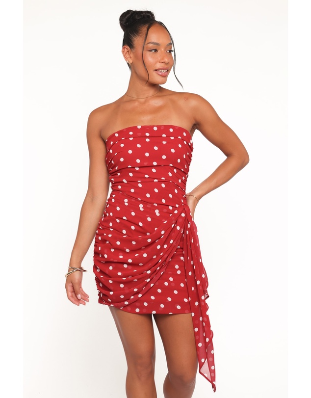 Petal & Pup - Kristen Strapless Mini Dress - Red Polka Dot