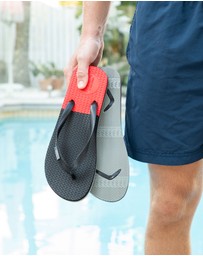 Boomerangz Footwear - Men's Black/Grey/Red Thongs with arch support and 2 x interchangeable straps