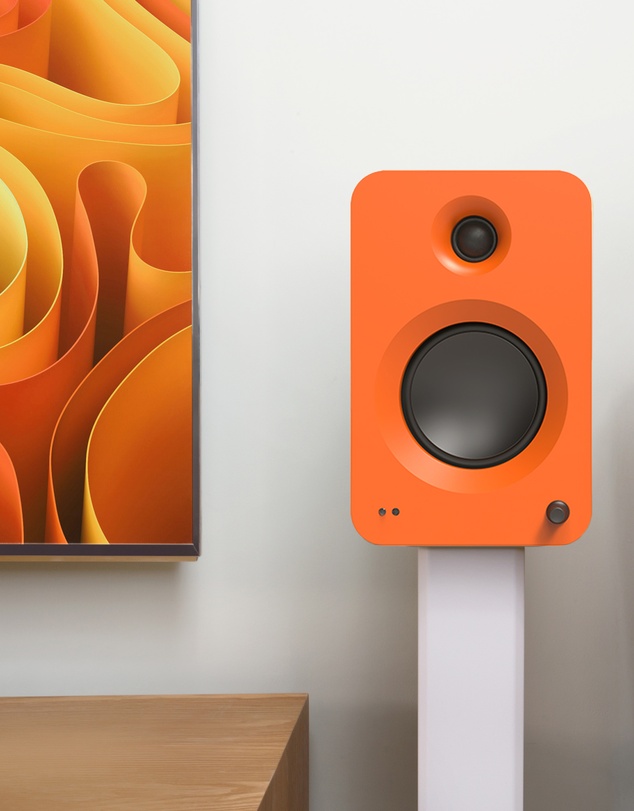 iWorld - Kanto REN 200W Powered Bookshelf Speakers with HDMI ARC, USB-C, and Bluetooth 5.3 - Matte Orange, Pair