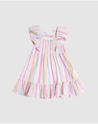 Huxbaby - Rainbow Stripe Shirred Frill Dress - Babies-Teens