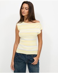 Dazie - Calista Stripe Asymmetrical Knit Top