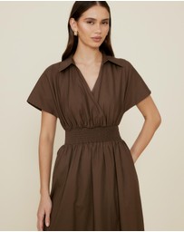 The Fated - Shirred Drop Waist Collared Dress