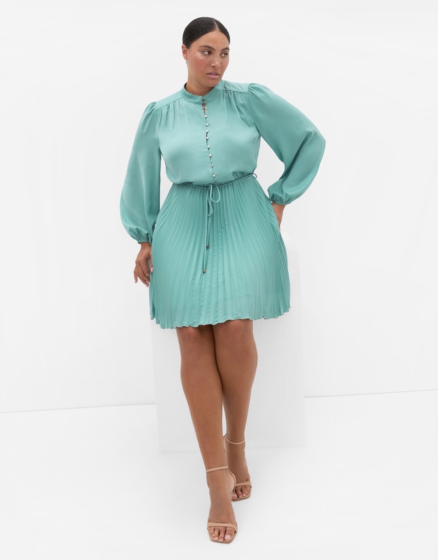 City Chic - Halle Long Sleeve Pleat Mini Dress