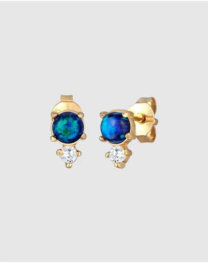 Elli Jewelry - Vintage Blue Opal Stud Earrings in Gold-Plated 925 Silver