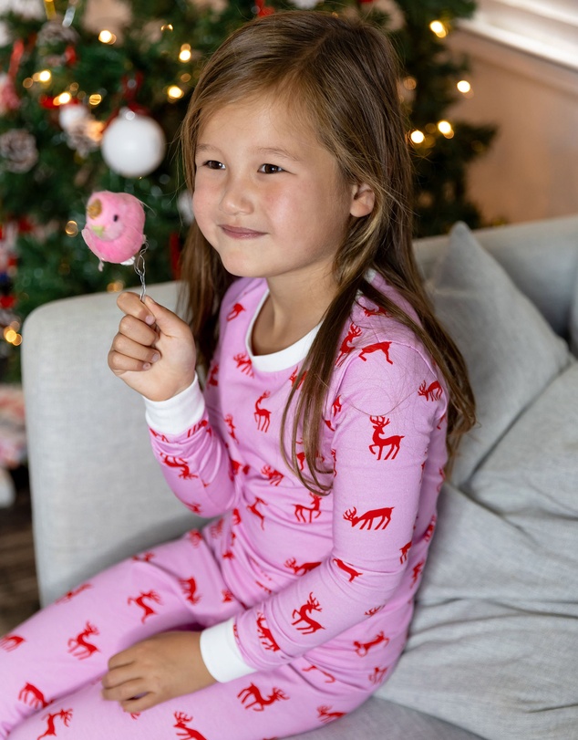 Sant And Abel - Kids Reindeer Pink Long PJ Set