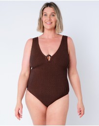UNE PIECE - Crinkle Cut V-Neck One Piece Swimsuit with Ring