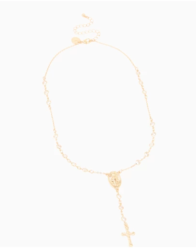 Lovisa - Gold Plated Cubic Zirconia Cross Rosary Y-Necklace