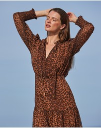 Sosandar - Leopard Print Button Front Tiered Maxi Dress