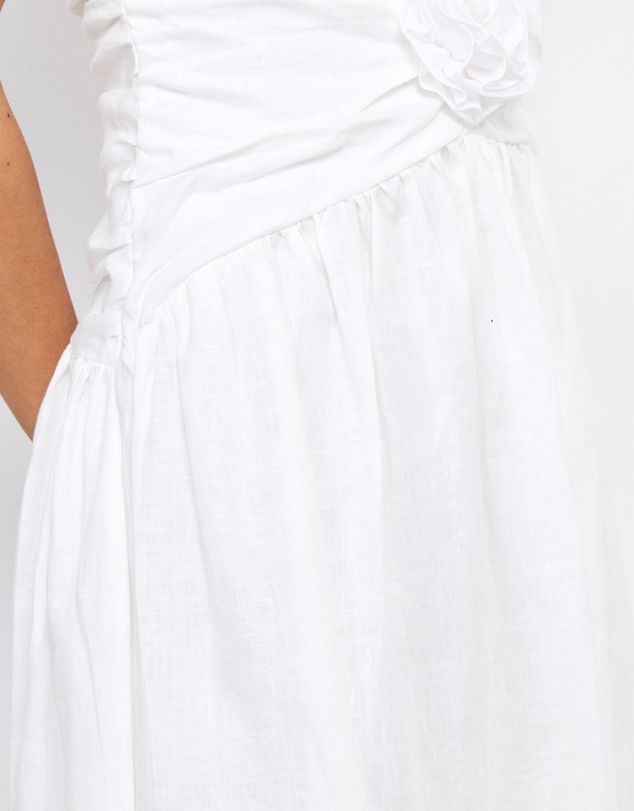 AERE - Eloe Ruched Linen Flower Maxi Dress