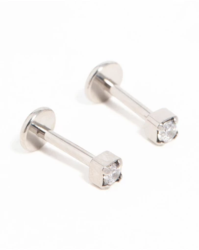 Lovisa - Titanium Cubic Zirconia Half Carat Flat Back Studs 2-Pack