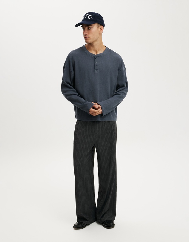 Cotton On - Relaxed Fit Textured Henley Long Sleeve