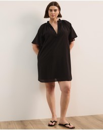 Atmos&Here Curvy - Amina Linen Blend A-Line Mini Dress with Butterfly Sleeve