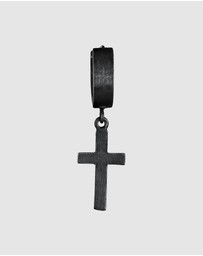 Kuzzoi - ICONIC EXCLUSIVE - Earrings Men Creole Cross Single Piece in 925 Sterling Silver Oxidized