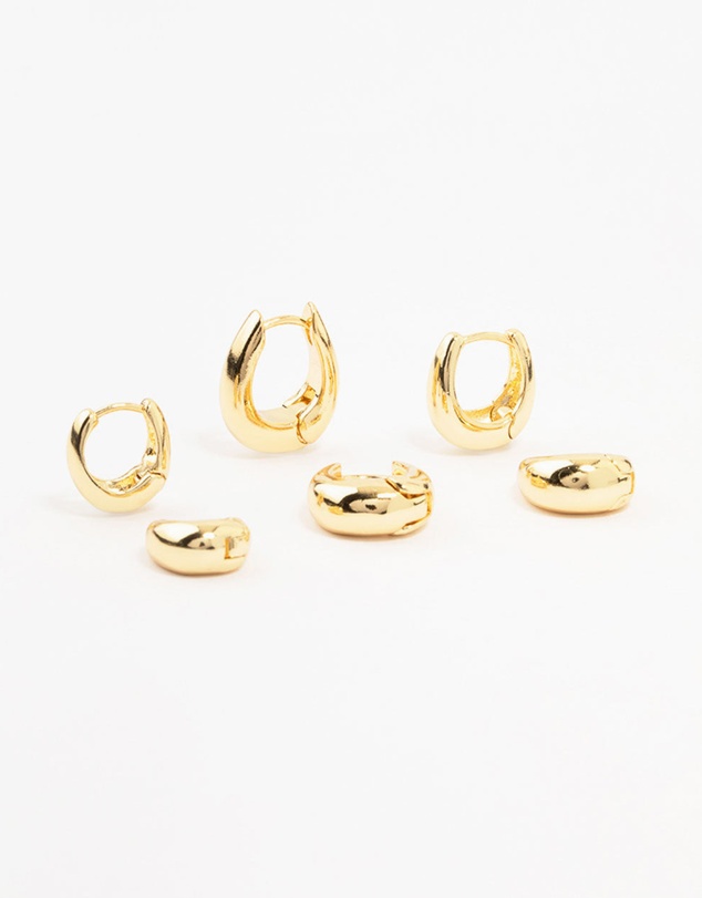 Lovisa - Gold Plated Brass Graduating Taper Hoop Earrings 3-Pack