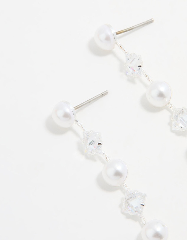 Lovisa - Silver Plated Cubic Zirconia & Pearl Drop Earrings