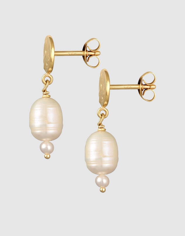 Elli Jewelry - Baroque Pearl Coin Drop Earrings in Gold-Plated 925 Silver