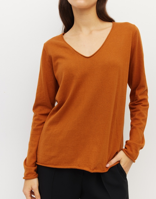 JH Lounge - JHL V-Neck L/S T (Fine Cotton Cashmere) Tobacco