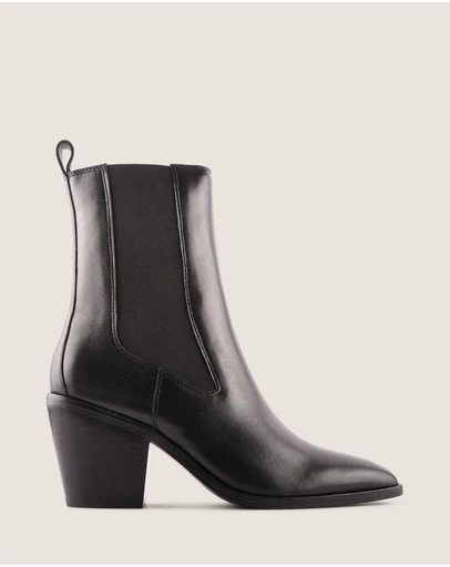 Shelly Shen - Ali Heel Ankle Boots Black Leather