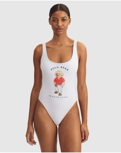 Polo Ralph Lauren - Terry Polo Bear Print High Leg Swimsuit