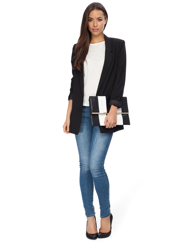 Dorothy Perkins - Black & White Stripe Clutch