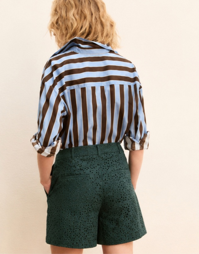 Emme | Max Mara Group - Dark Green Broderie Anglaise Cotton Shorts