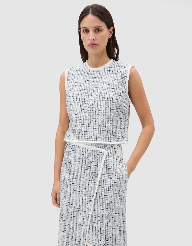 Oroton - Tweed Print Button Shell Top