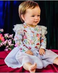 Fleur Harris - 'Curious Bunny' Long Sleeve Tutu Bodysuit Dress in Cornflower