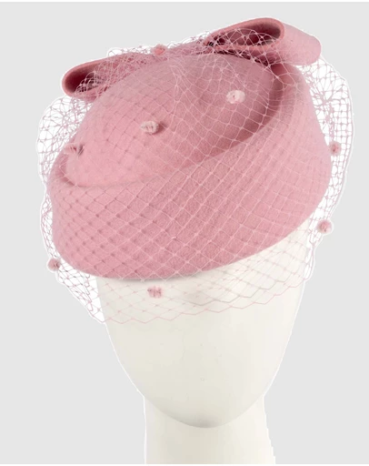 Max Alexander - Felt Pink Pillbox Hat With Veil