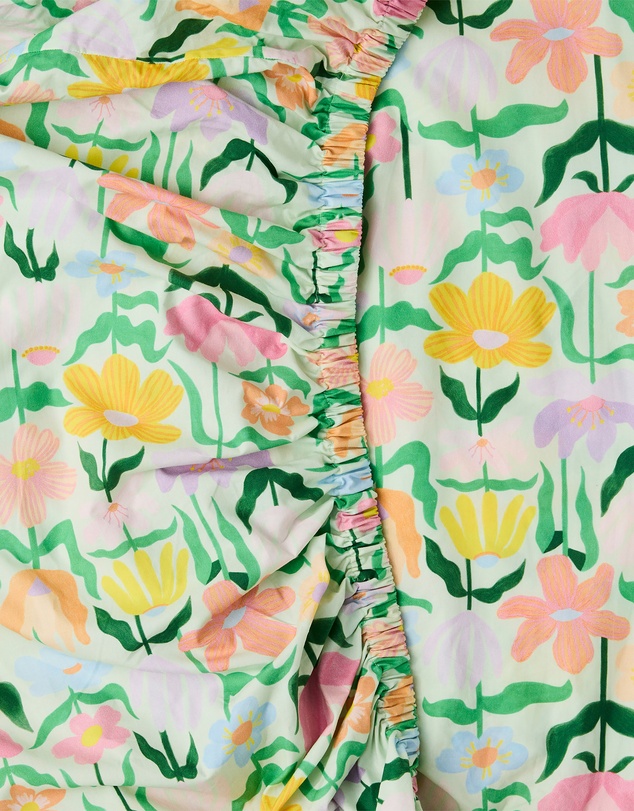 Kip&Co - Popping Flowers Green Organic Cotton Fitted Sheet - Babies