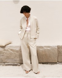 Trenery - Yarn Dyed Linen Drawcord Wide Leg Pant in Flax