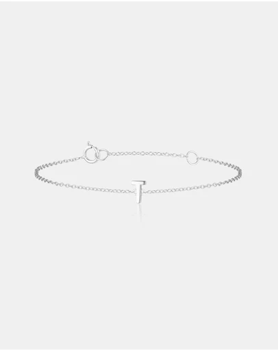 The Silver Collective - Petite A-Z Letter Bracelet - T