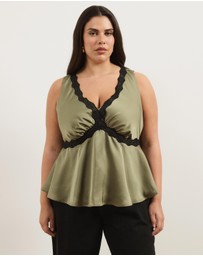 Atmos&Here Curvy - Sylvie Satin Lace Trim Top