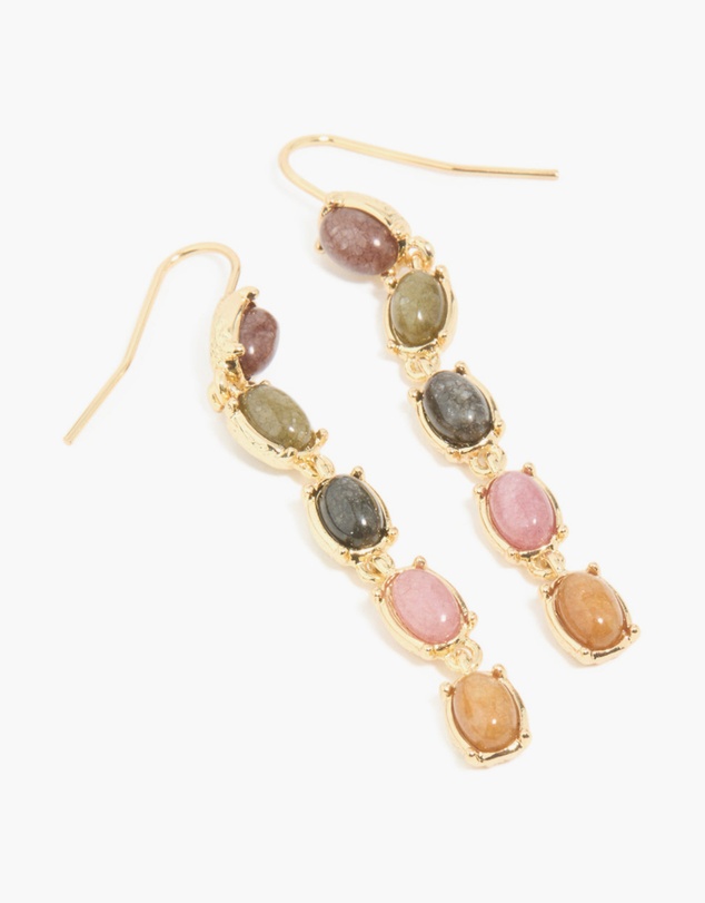 Lovisa - Gold Plated Oval Multicoloured Semi Precious Stone Hook Earrings