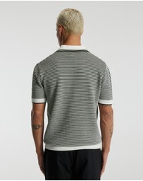 Calibre - Textured Stripe Knit Polo Grey