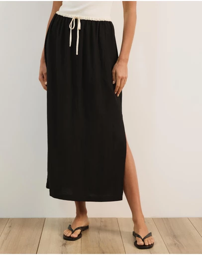 Atmos&Here - Jade Linen Blend Contrast Midi Skirt