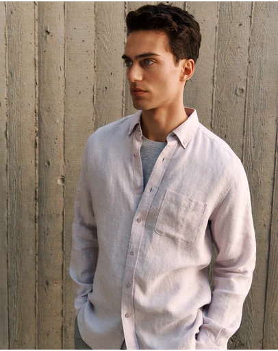 Trenery - Regular Fit Linen End On End Shirt in Orchid