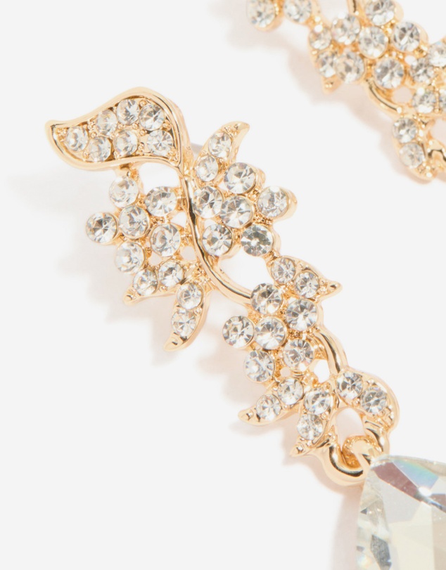 Lovisa - Gold Diamante Flowers & Large Diamante Drop Earrings