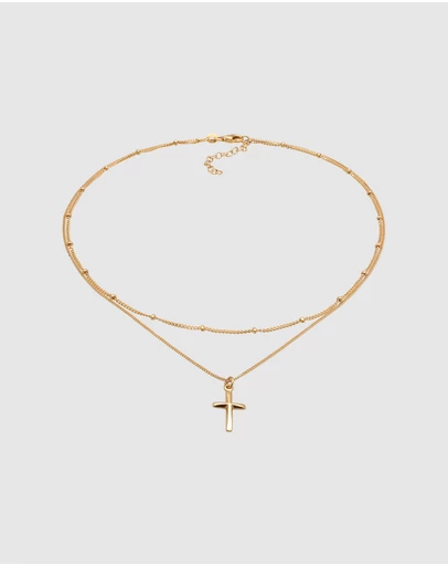 Elli Jewelry - Cross Pendant Layer Necklace in Gold-Plated 925 Silver