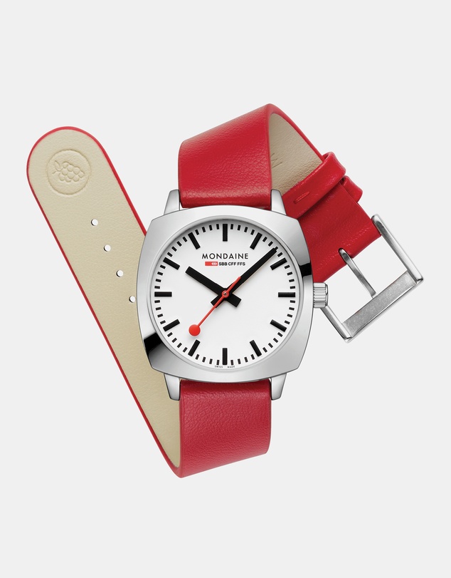 Mondaine - Mondaine Official Swiss Railways Petite Cushion Vegan Leather Watch