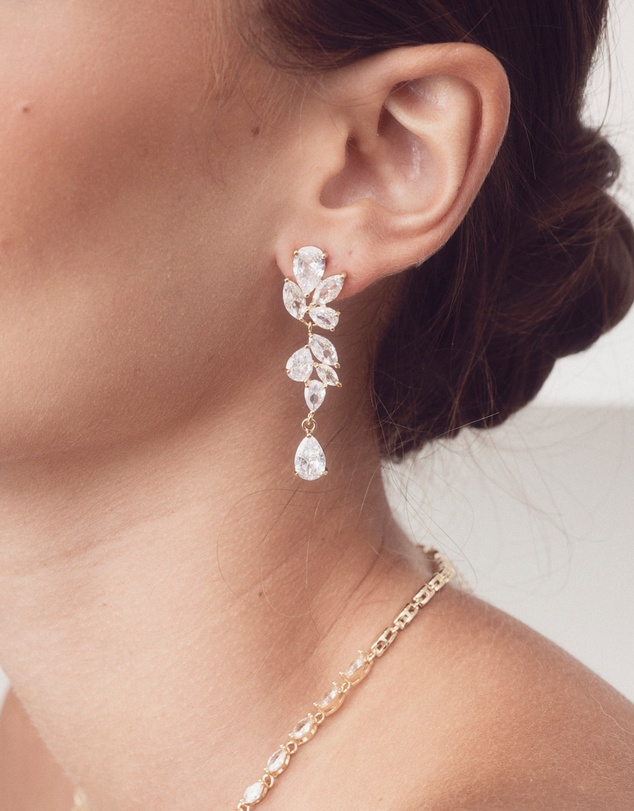 The White Collection - Clara - Gold Bridal Drop Earrings