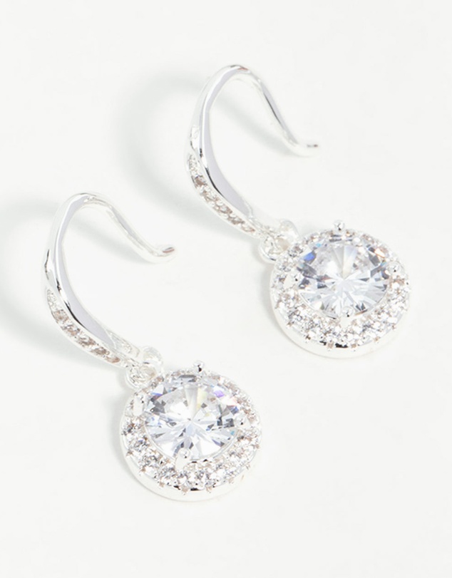 Lovisa - Silver Plated Round Halo Cubic Zirconia Drop Earrings