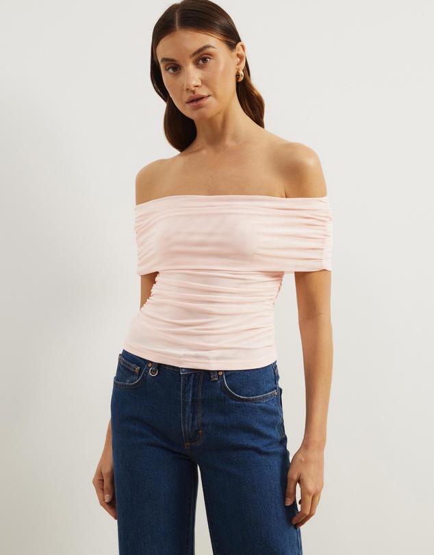 Atmos&Here - Elka Short Sleeve Mesh Off Shoulder Top