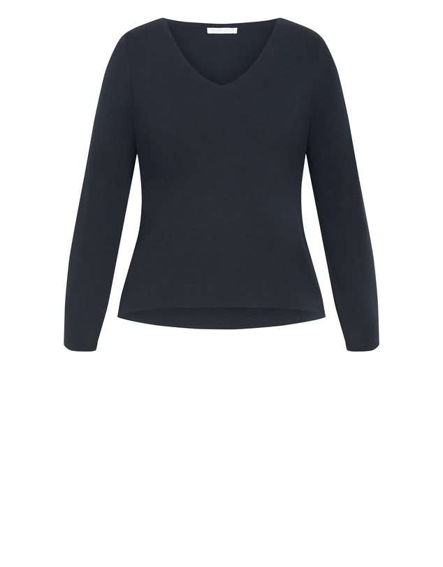 City Chic - Plus size Annie V Neck Top - navy