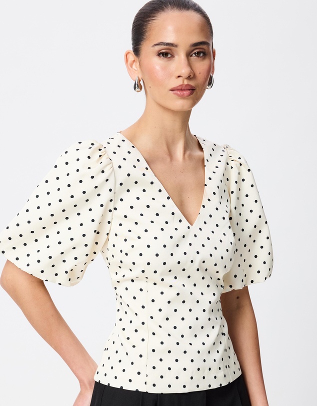 Tussah - Thea V-Neck Polka Dot Puff Sleeve Top