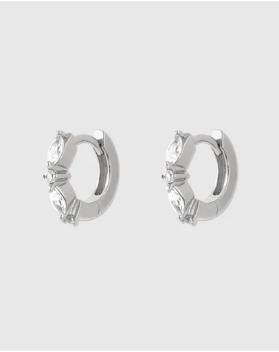Wanderlust + Co - Marquise Pave Silver 8mm Huggie Earrings