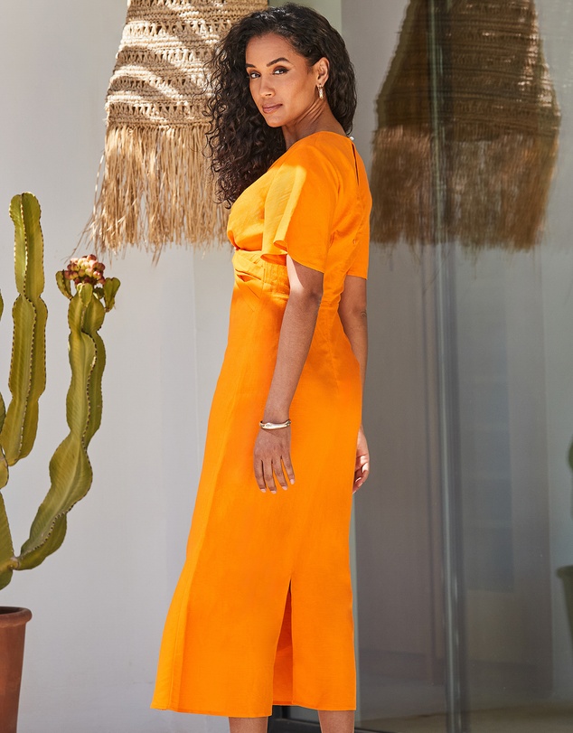 Sosandar - Plunge Linen Midi Dress