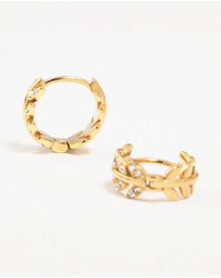 Lovisa - Gold Plated Surgical Steel Diamante Leaf Huggie Earrings