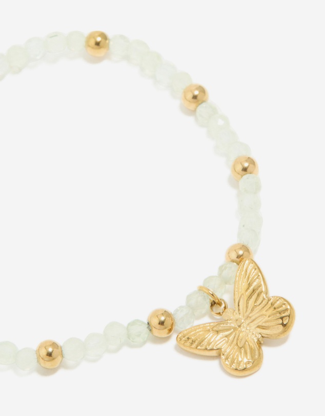 Lovisa - Waterproof Gold Plated Stainless Steel Green Semi Precious Stone Butterfly Stretch Bracelet